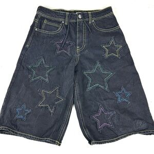 ALAB Denim Shorts Mens 30 Black Baggy Star Patchwork Skater 90s Jean Rave VTG